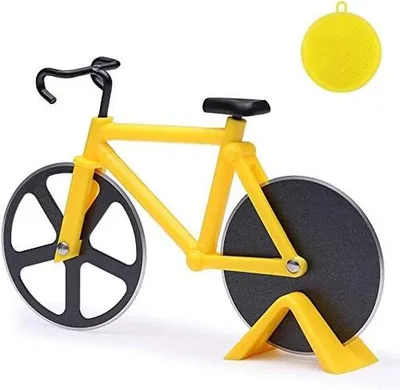 Image de Omgoods - Coupe-pizza en forme de vélo, en acier inoxydable, avec revêtement antiadhésif