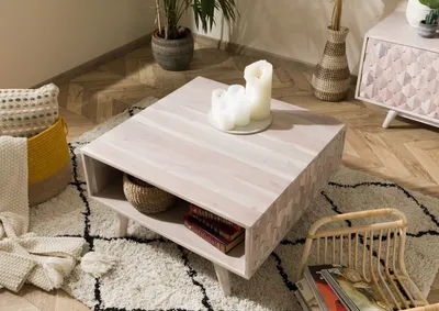 Produktbild von MASSIVMOEBEL24 Couchtisch Akazie 70x70x40 weiß lackiert MOSAYK #216