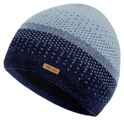 Imagen del producto de Gorro de lana merino para niños TROLLKIDS, con forro polar interior, color azul, talla 52-56 cm