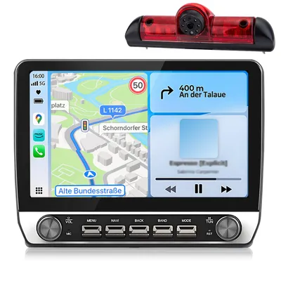 Imagen del producto de Cámara de retroceso para autorradio, compatible con Fiat Ducato/Citroen Jumper/Peugeot Boxer (modelos 2006-2025), con conexión inalámbrica CarPlay y Android Auto, navegador GPS, 2+64GB de almacenamiento, Wi-Fi y DSP, y compatibilidad con DAB+