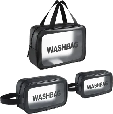 Productafbeelding van Toilettas set 3 in 1, transparant, waterdicht, voor reizen