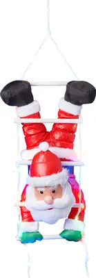 Produktbild von Weihnachtsmann kopfüber auf Strickleiter, die Leiter ist mit 30 bunten LEDs beleuchtet, kletternder Nikolaus für Innen- und Außen (traditionell - kopfüber)