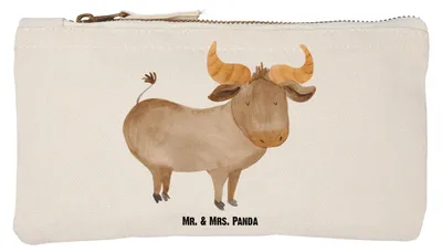 Produktbild von Mr. & Mrs. Panda Federmappe Sternzeichen Stier Größe S Klein - Weiß - Geschenk, Kulturtasche, Mäppchen, Rind, Geburtstag April, Mai, kosmetiktäschchen, Etui, Pouch, Ochse