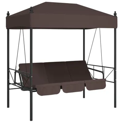 Image de vidaXL Balançoire hollywoodienne avec toit brun café acier