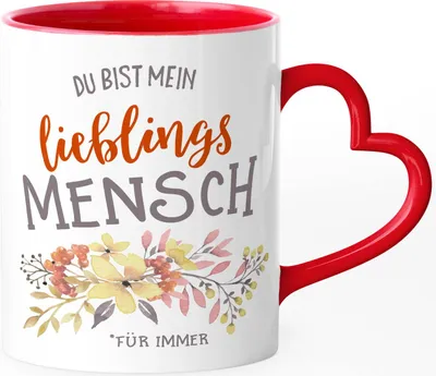 Produktbild von Tasse mit Herz-Henkel Du bist mein Lieblingsmensch Kaffeetasse Geschenk Freundschaft Liebe SpecialMe® rot Herz-Tasse