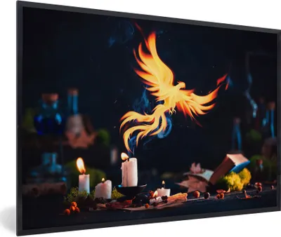 Produktbild von MuchoWow® MuchoWow® Gerahmtes Poster Phoenix entkommt aus einer Kerze 30x20 cm - Poster mit zchwarzem Bilderrahmen - Kunstdruck - Bild-Poster