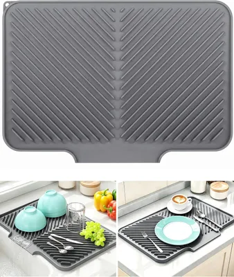 Produktbild von Abtropfmatte aus Silikon für die Spüle – rutschfest und hitzebeständig, 37,5 x 27 cm, Grau