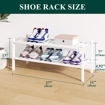 Produktbild von Bambus Schuhregal 2 Ebenen, stapelbar, für Flur, weiß