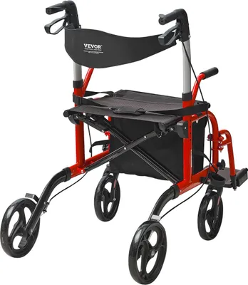 Produktbild von 2-in-1-Rollator und Transportstuhl für Senioren, klappbarer Rollator mit Rollstuhlfunktion und Fußstützen, leichter Mobilitätsrollator aus Aluminium mit verstellbarem Griff, geländegängige Räder, 136 kg
