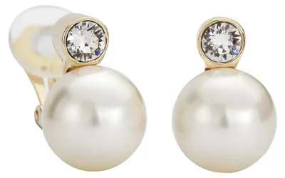 Productafbeelding van Reisclip voor oorbellen - dames - parelmoer - 12 mm - crème - met kristallen van Preciosa - 22 karaat goud