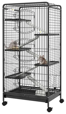 Immagine prodotto di Gabbia per Piccoli Animali 61,5x44x131 cm Con Ruote Rampe e Accessori Nero