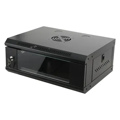 Produktbild von 19 Zoll Netzwerkschrank 4HE Wandschrank Glastür abschließbar Stahl schwarz