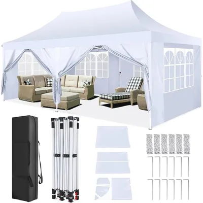 Produktbild von Pavillon – Gartenpavillon – Partyzelt – Gartenzelt – Pop-up-System – Stabil – Faltzelt – mit 6 Seitenwänden