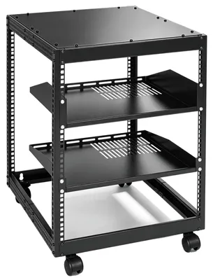 Produktbild von VEVOR 20U Offenes Rahmen-Serverrack, 58,5-101,6 cm/223-40 Zoll verstellbare Tiefe, freistehendes oder wandmontiertes Netzwerk-Serverrack, 4-Pfosten-AV-Rack mit Rollen, hält all Ihre Netzwerk-IT-Ausrüstung AV-Geräte Router Modem, Mit Rädern-b, 12U
