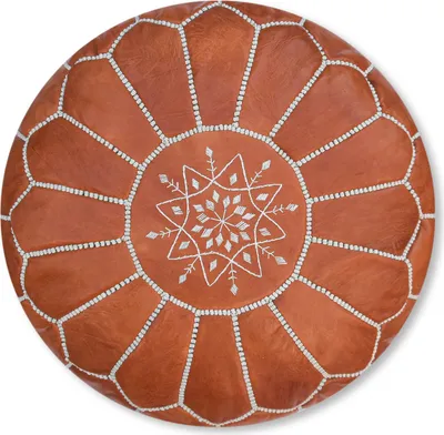 Image de Pouf marocain en cuir véritable - Terra marron - Fabriqué à la main - Livré rembourré - Pouf ottoman