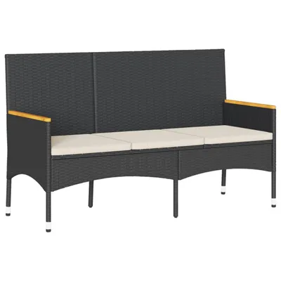 Obrázok produktu pre vidaXL Záhradná lavica 3-sed s vankúšom Black Poly Rattan