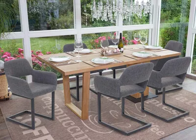 Produktbild von 6er-Set Esszimmerstuhl HWC-A50 II, Freischwinger Stuhl Küchenstuhl Retro 50er Jahre Design  Stoff, grau