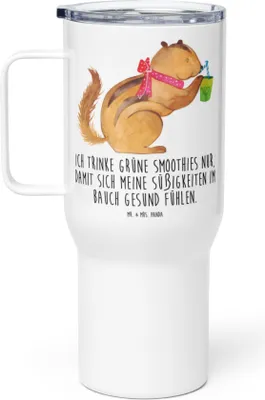 Produktbild von Mr. & Mrs. Panda Thermobecher Eichhörnchen Smoothie - Weiß - Geschenk, Kaffee-Thermobecher, Teetasse, thermosbecher, To-Go-Becher, Streifenhörnchen, Diät, Lustige Sprüche