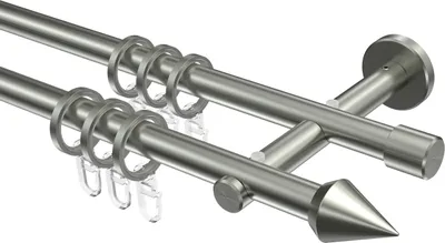 Produktbild von Interdeco Gardinenstange / Vorhangstange Edelstahl, Typ Medium Castello (Doppelkegel), 16 mm Ø 2-läufig, 180 cm