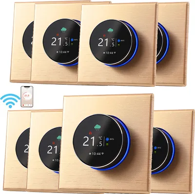 Zdjęcie produktu dla 8X Termostat WiFi Cyfrowy termostat pokojowy LCD Programowalny termostat ścienny Ukryte ogrzewanie podłogowe do ogrzewania wodnego 5A, sterowanie przyciskami / aplikacja mobilna / sterowanie głosowe Termometr wewnętrzny, szampan
