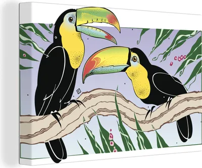 Obrázok produktu pre OneMillionCanvasses® - Obrazy na plátne - 140x90 cm, Ilustrácia tukanov, Nástenná umelecká tlač Nástenná dekorácia - Fotografia na plátne - Obraz na drevenom ráme