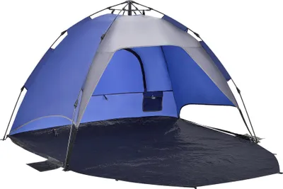 Produktbild von Plážový stan 'Mullsjö' 215 x 135 x 140 cm Pop Up plážový stan pro 2 osoby Polootevřený automatický kempinkový stan odpuzující vodu modrý / tmavě šedý