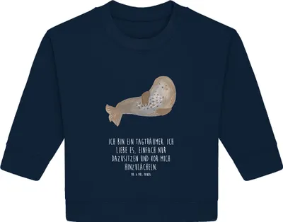 Produktbild von Mr. & Mrs. Panda Organic Baby Pullover Robbe Lachen 6. - 12. Monat - French Navy - Geschenk, Nordsee, Robben, Strand, Bullover, Ostsee, Meerestier, Lustige Sprüche