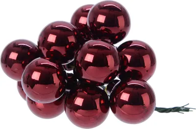Produktbild von Weihnachtskugeln am Draht 2cm Glas 12 Stück - Ochsenblut glänzend