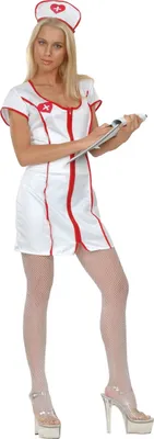 A woman in a nurse costume holding a clipboard.