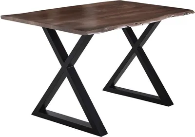 Produktbild von Esstisch Baumkante massiv Akazie nussbaum 160 x 85 schwarz X-Gestell LUBIN