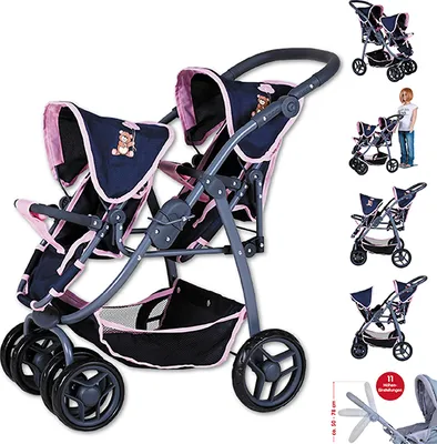 Produktbild von Zwillingspuppenwagen Milo - "Navy pink bear"