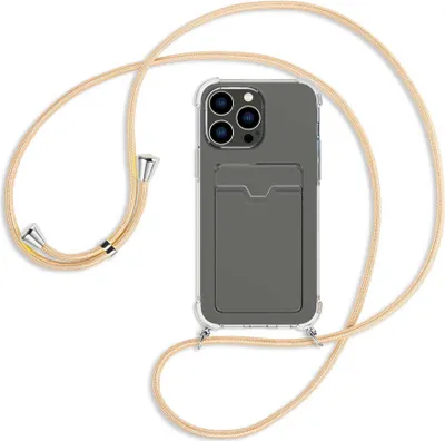 Produktbild von Handykette Backcover-Schutzhülle mit Band (Metall silberfarben) für Apple iPhone 14 Pro Max (6.7'') - Goldkordel