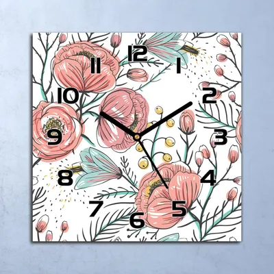Produktbild von Wanduhr Echt-Glas-Küchenuhr Bunte Blumen Quarz Lautlos 30x30 Deko Bilder