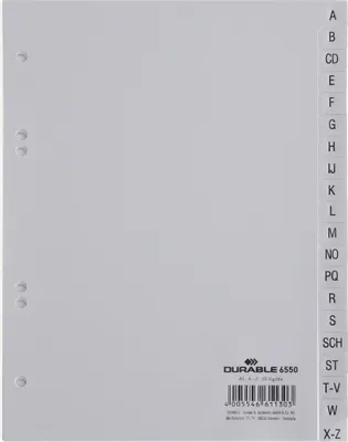 Produktbild von DURABLE Register A5 20-tlg. A-Z geprägt PP, 655010 grau