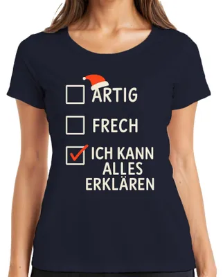 Produktbild von lustiges Weihnachtsgeschenk Ich kann alles erklären frech Spruch Damen T-Shirt, Navy, XL