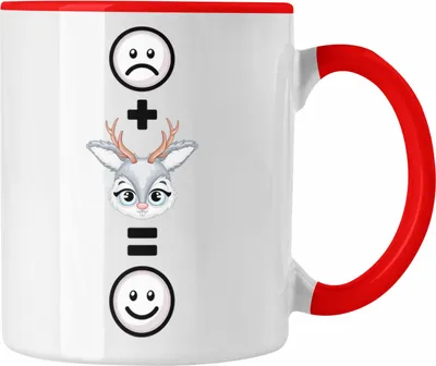 Produktbild von Trendation - Reh Tasse Geschenk für Reh-Liebhaber Lustige Geschenkidee :( + Rehe = :) Geburtstag (Rot)