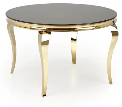 Image de Table de salle à manger, table de cuisine, modèle Reginald, dimensions 120x120x76 cm, couleur au choix : noir avec plateau en verre/doré