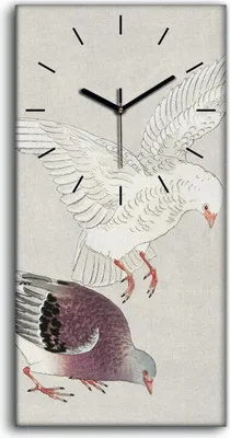 Produktbild von Wanduhr Bürouhr Leinwand Bild 30x60 Malerei Asiatische Tier Vögel Kunst - schwarze Hände