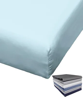 Produktbild von Bierbaum Spannbettlaken Mako Satin 100x200 / 150x200 / 180x200 cm Spannbetttuch viele Farben, Farbe:Hellblau, Größe:100x200cm Spannbettlaken