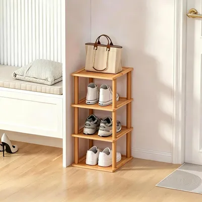 Immagine prodotto di Scaffale verticale per scarpe in bambù, 4 ripiani, dimensioni 28x26x58 cm