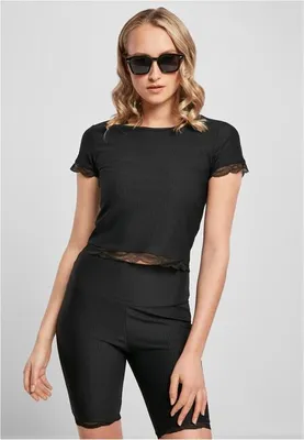 Produktbild von Ladies Cropped Lace Hem Tee black 3XL