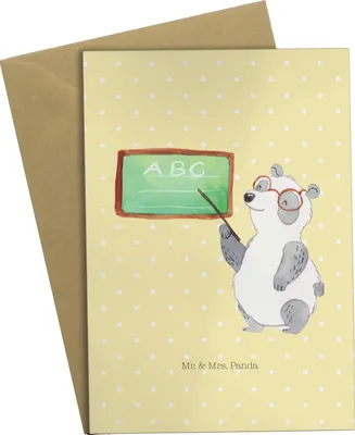 Produktbild von Mr. & Mrs. Panda Grußkarte Panda Lehrer - Gelb Pastell - Geschenk, osterkarte, einladungskarten, Grußkarten, hochzeitskarten, Lustige Sprüche, glückwunschkarten