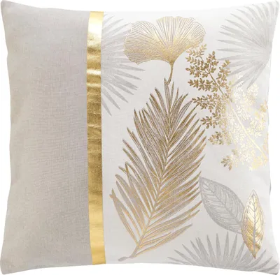 Produktbild von Beige Kissenbezug, goldene Blätter, 45 x 45 cm