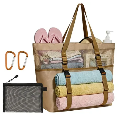 Image de Sac de plage pour femmes, avec fermeture éclair et compartiments