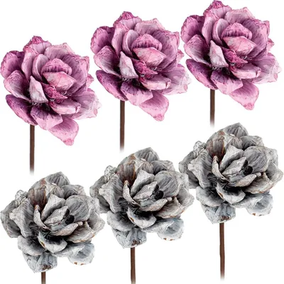 Produktbild von Pinienrosen am Stiel Kunstblumen frosted Gestecke 3er Set Ø 8 cm in 2 Farben, 5_Farbe:Grau