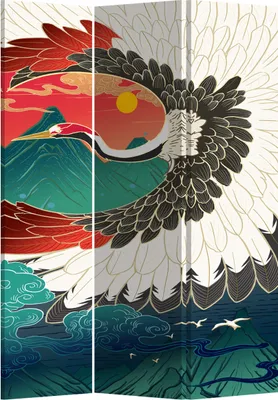 Image de Fine Asianliving Paravent japonais Séparation de pièce Shoji Fine Asianliving Paravent japonais Séparation de pièce L120xH180cm 3-pièces grue japonaise Séparateur de pièce mur espagnol Paroi de séparation -