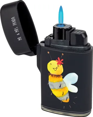 Produktbild von Mr. & Mrs. Panda Feuerzeug Biene Blume - Schwarz - Geschenk, Feuerzeuge, sturmfeuerzeug, anzünder, zigarettenanzünder, gas