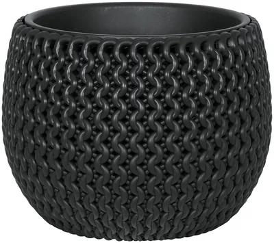 A dark gray planter with a knitted texture.