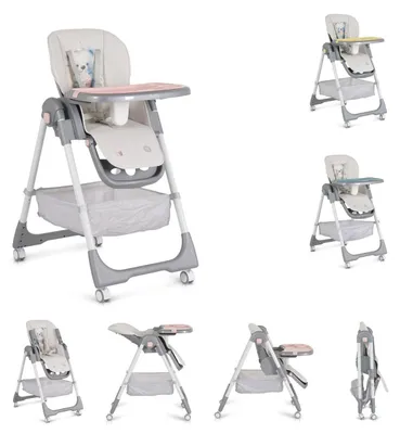Produktbild von Moni Kinderhochstuhl Raffy klappbar 4 Räder, Rückenlehne verstellbar, Korb, Gurt rosa