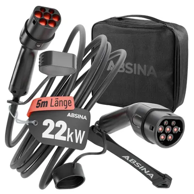 Produktbild von ABSINA Typ 2 Ladekabel 22kW 32A 5 Meter 3-phasig Mode 3 für E-Auto - 22kW Ladekabel Auto für Elektroauto & Hybrid